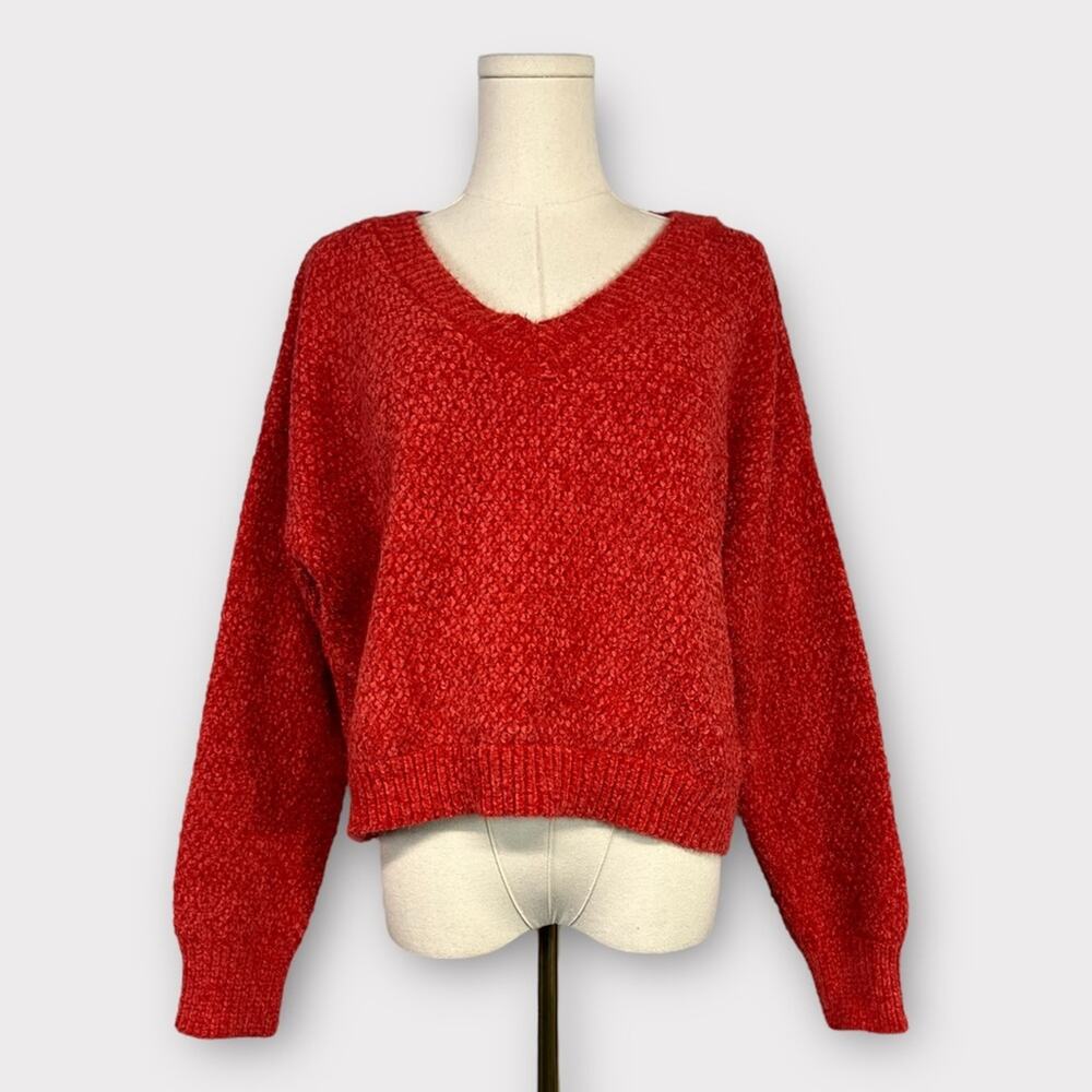 Double Zero Red Chenille Knit V-Neck Sweater Size Large